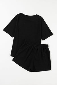 Round Neck Short Sleeve Top and Drawstring Shorts Set Trandify deal
