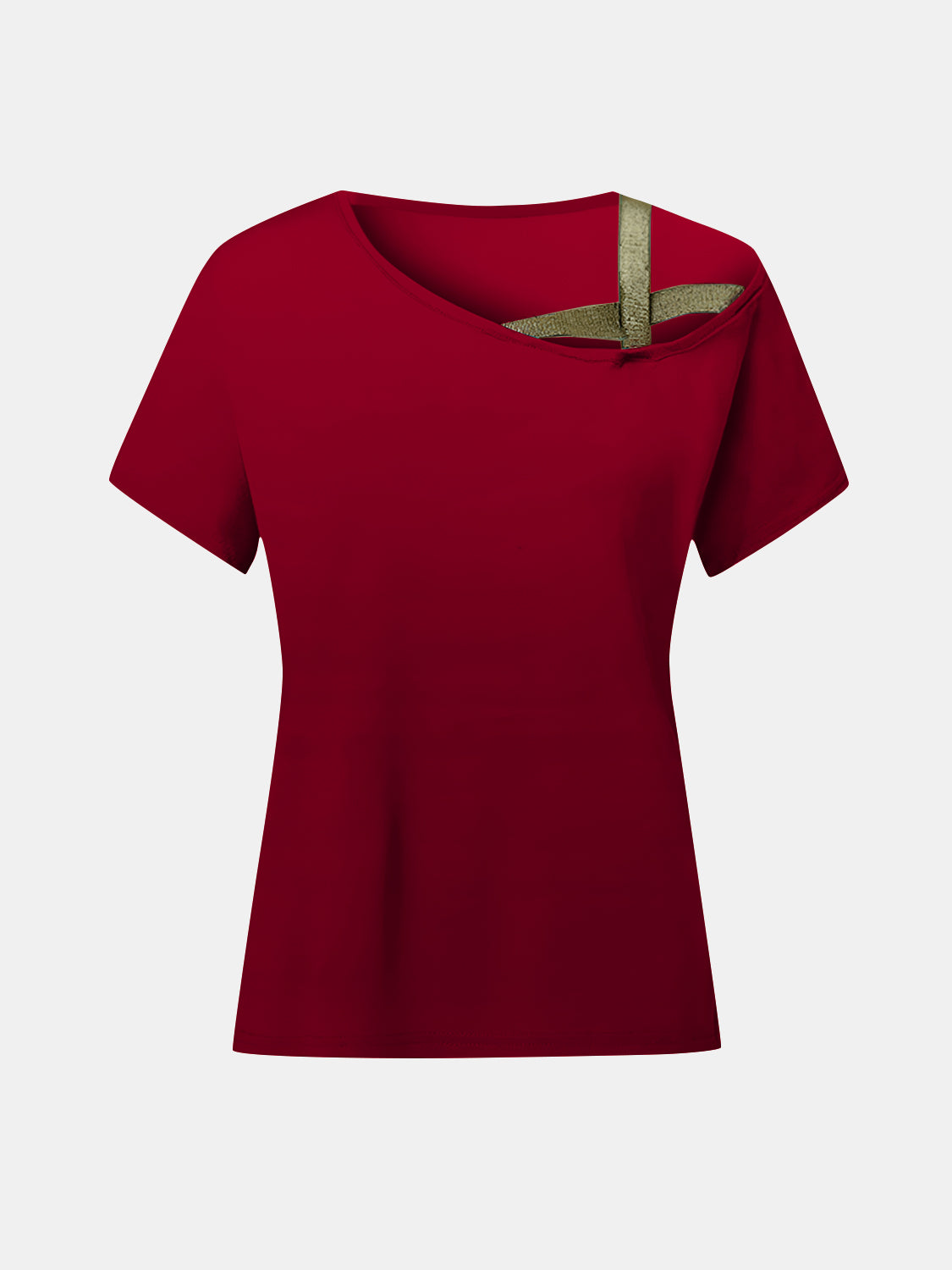 Asymmetrical Neck Short Sleeve T-Shirt Trandify Deal