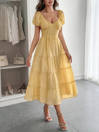 Women’s floral V-neck midi dress with pockets, A-line summer dress for casual outings