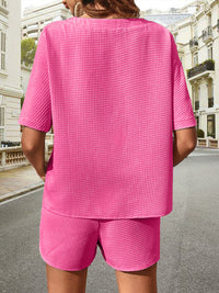 Waffle-Knit Half Sleeve Top and Shorts Set Trandify deal
