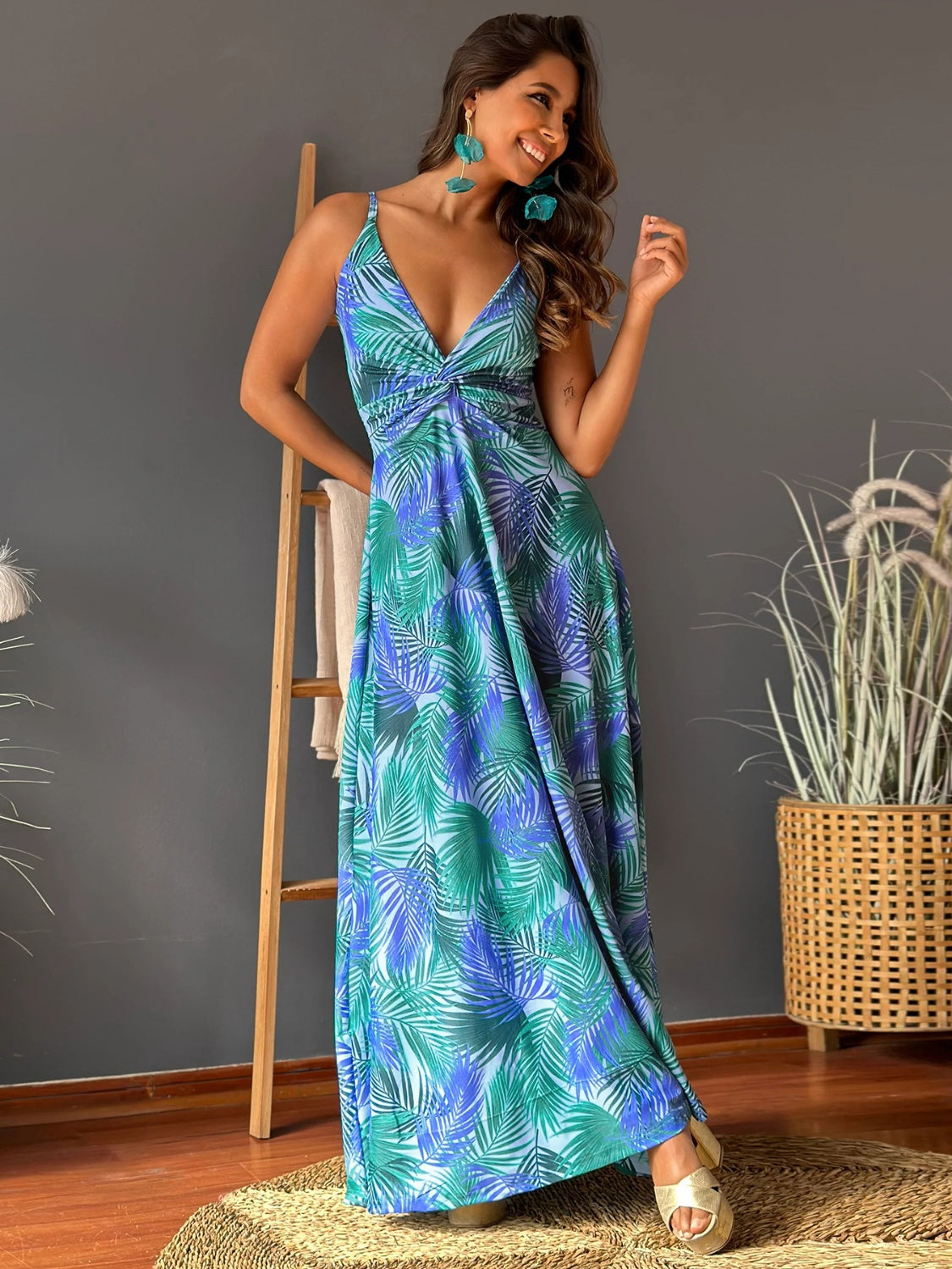 Twisted Printed V-Neck Cami Dress Trandify deal