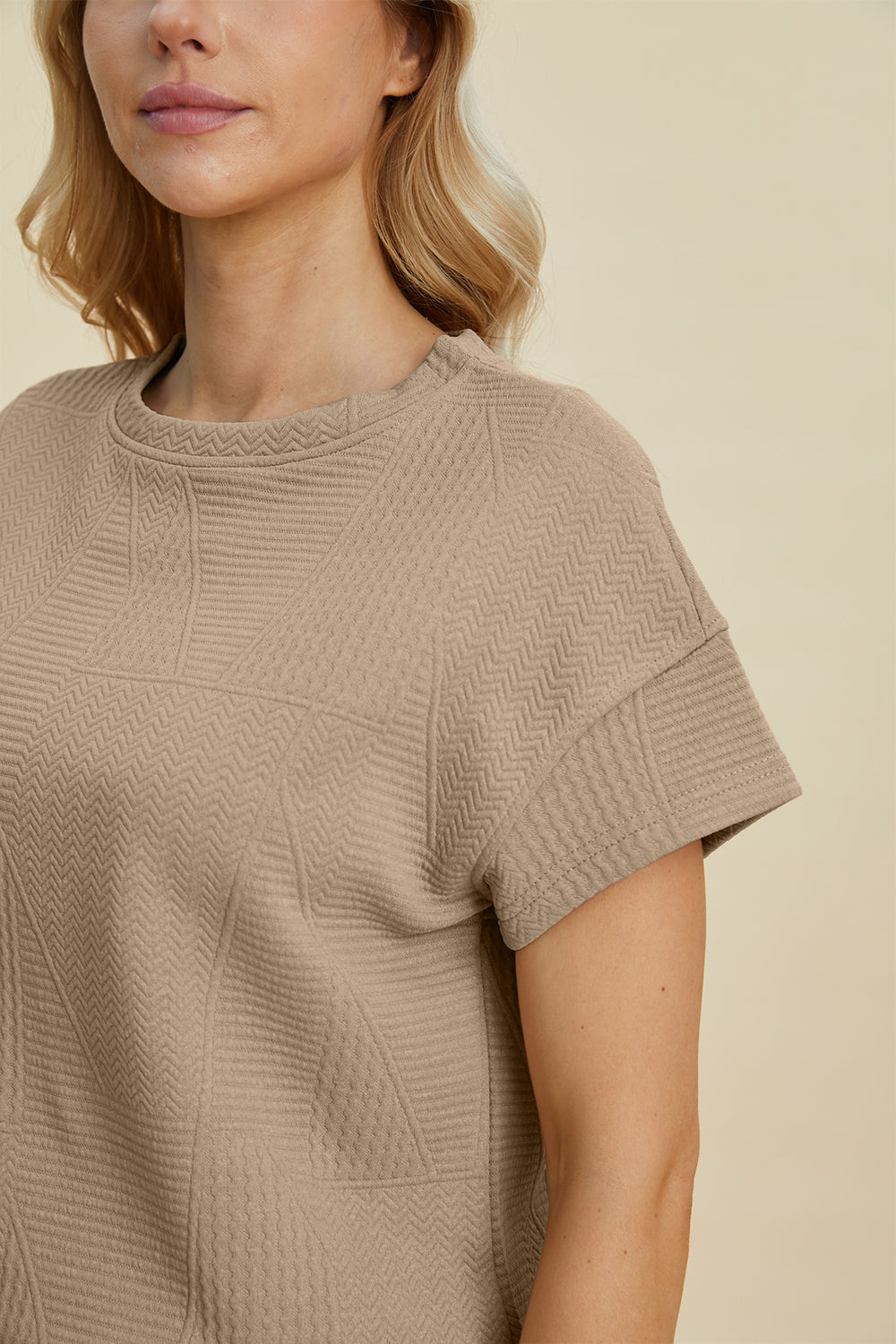 Double Take Full Size Texture Short Sleeve Top and Shorts Set Trandify deal
