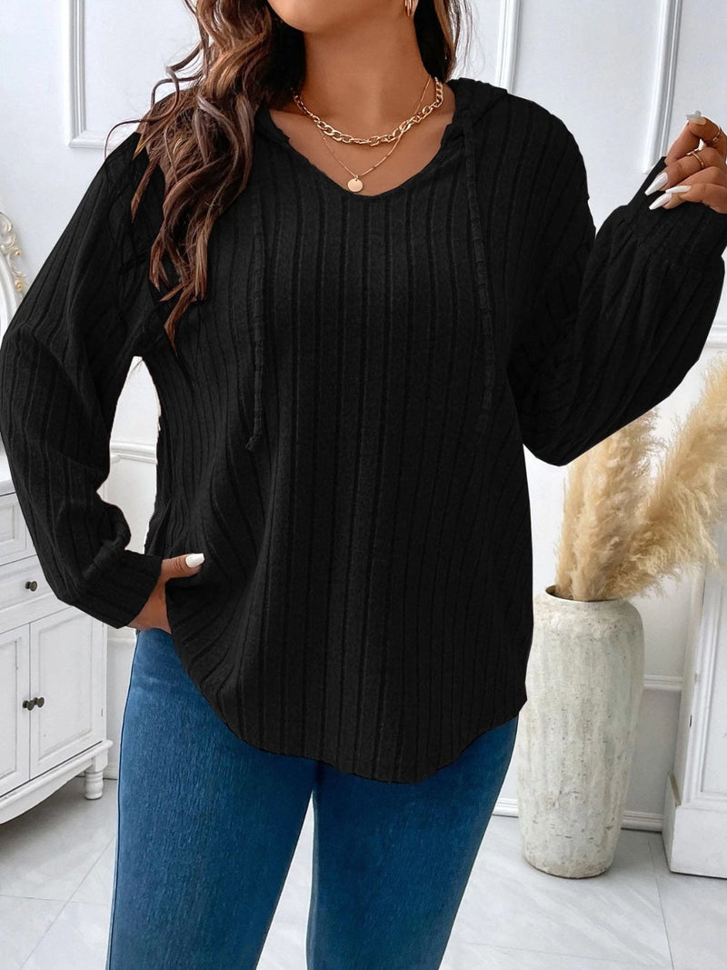Plus Size Drawstring Dropped Shoulder Hooded T-Shirt Trandify deal