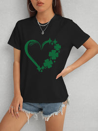 Heart Lucky Clover Round Neck Short Sleeve T-Shirt Trandify deal