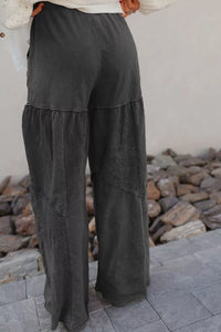 Mineral Wash Wide Leg Pants - Tiered Boho Drawstring