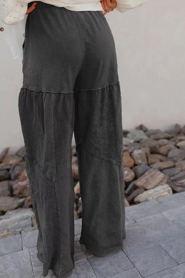 Mineral Wash Wide Leg Pants - Tiered Boho Drawstring