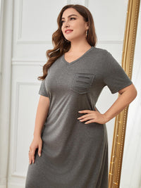 Plus Size Pocketed V-Neck Short Sleeve Lounge Dress Trandify deal