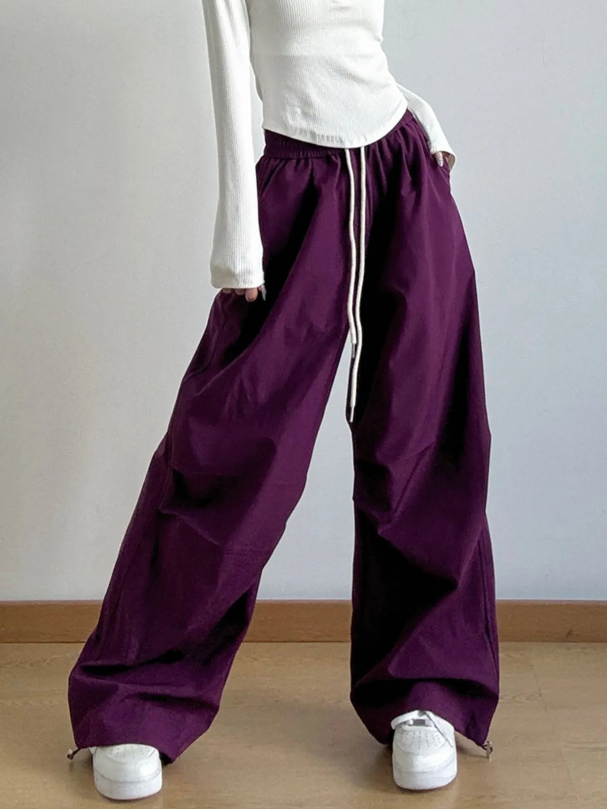 Women’s oversized wide leg drawstring pants in pink – boho chic high-waisted lounge pants