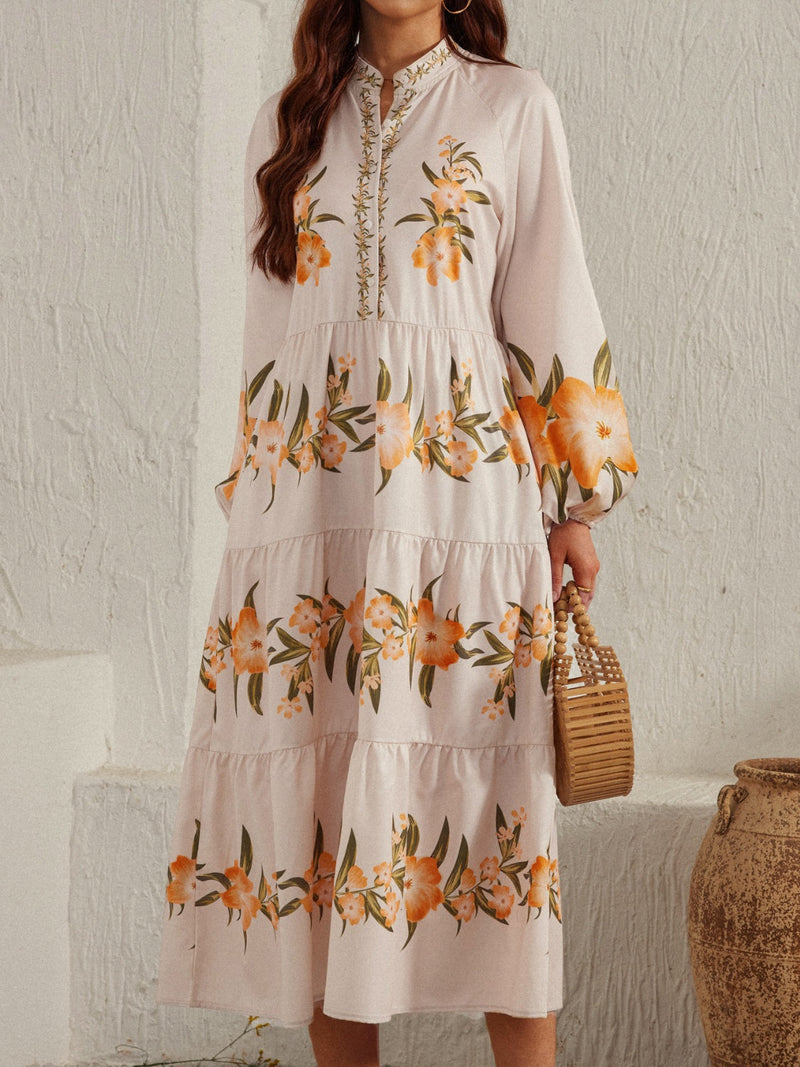 Printed Long Sleeve Midi Dress Trandify Deal