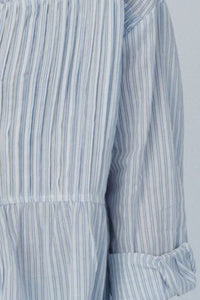 Frill Striped Collared Neck Long Sleeve Shirt - Trandify Deal
