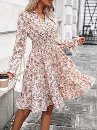 Ruffle Hem Floral Surplice Long Sleeve Dress Trandify Deal