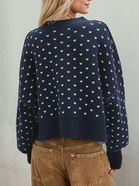 Slit Round Neck Long Sleeve Sweater Trandify Deal
