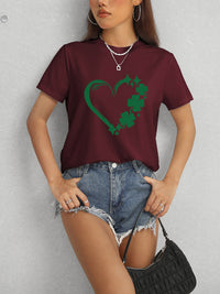 Heart Lucky Clover Round Neck Short Sleeve T-Shirt Trandify deal