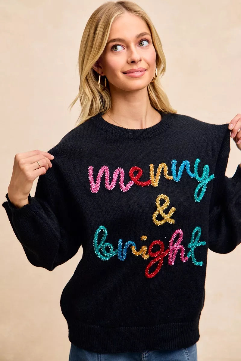 BiBi Tinsel Christmas Sweater | Embroidered Holiday Wear