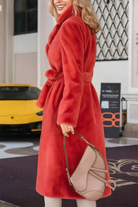 Full Size Fuzzy Tied Collared Neck Coat Trandify Deal