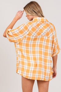 SAGE + FIG Plaid Button Up Side Slit Shirt Trandify deal
