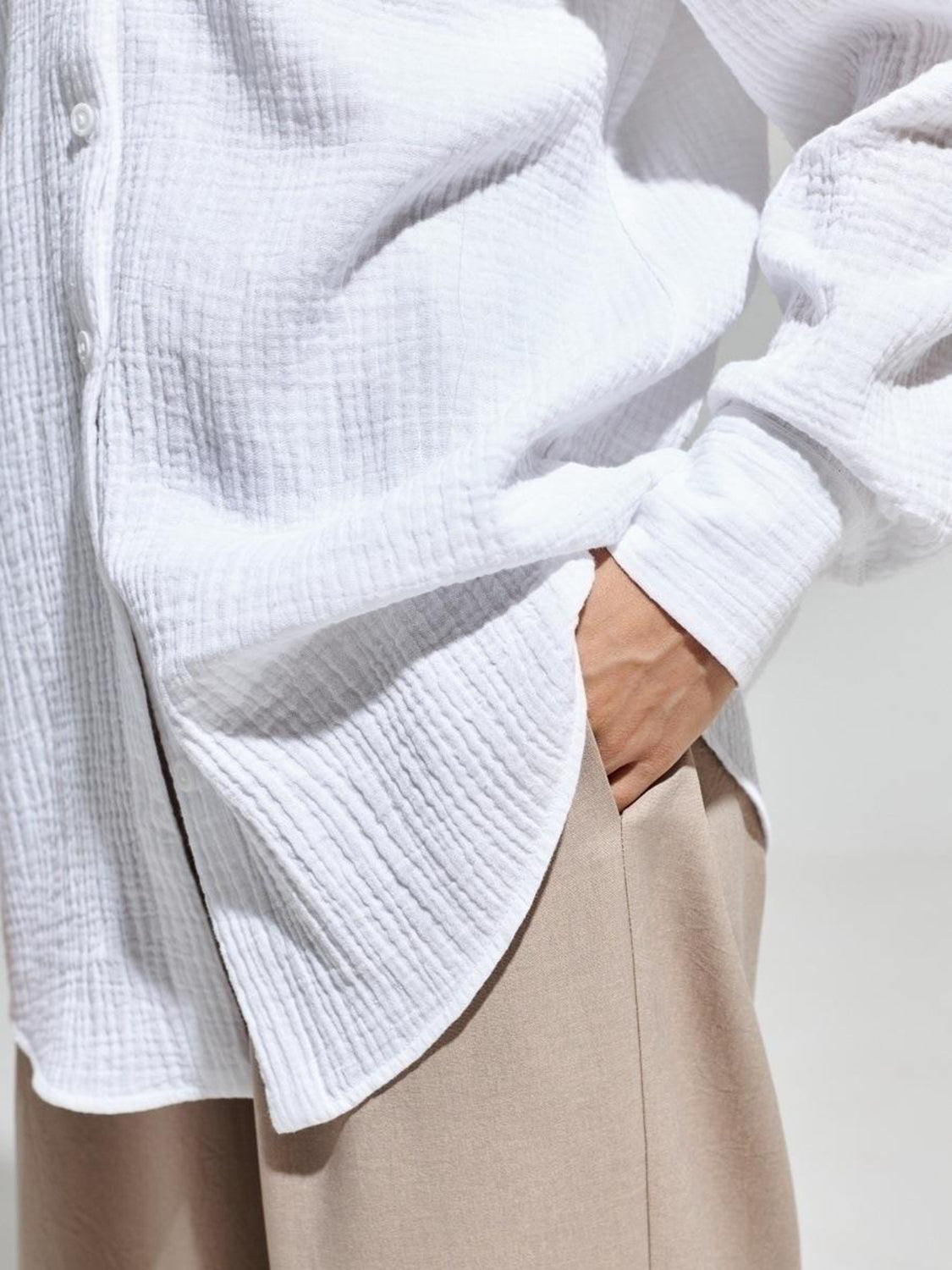 Textured Collared Neck Long Sleeve Shirt Trandify deal