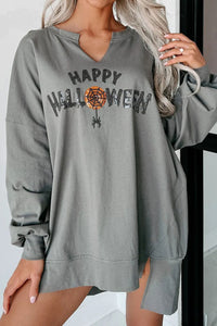 Sequin Letter Graphic Notched Long Sleeve Sweatshirt Trandify Deal