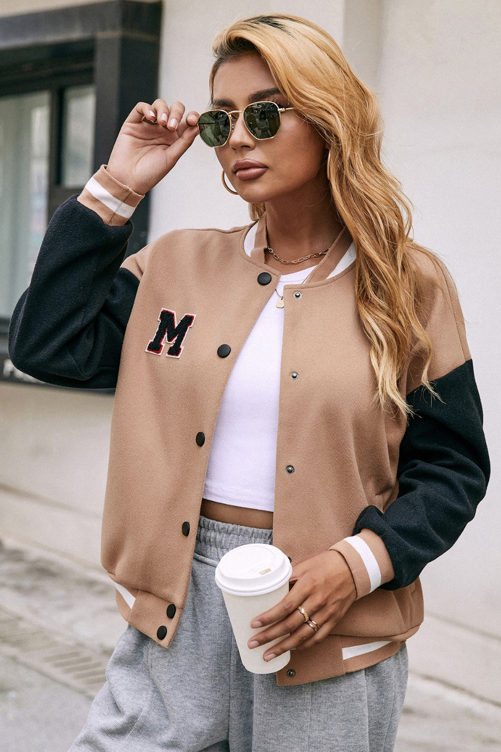 Ivy Lane Contrast Baseball Collar Snap Down Jacket Trandify Deal