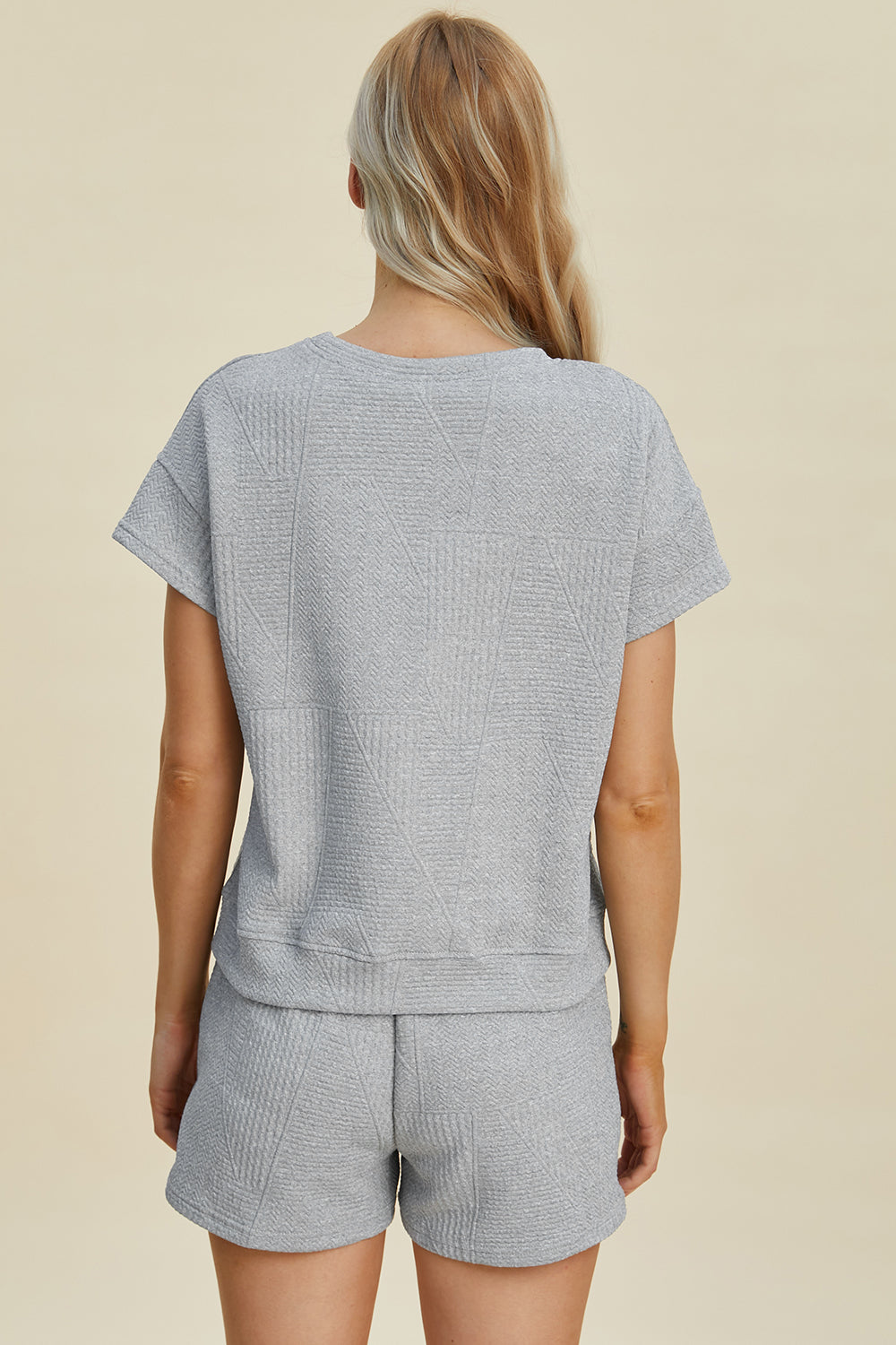 Double Take Full Size Texture Short Sleeve Top and Shorts Set Trandify deal