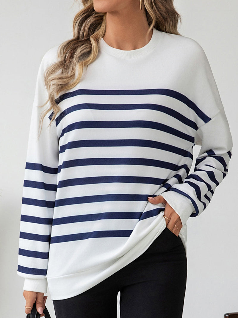 Striped Round Neck Long Sleeve T-Shirt Trandify Deal