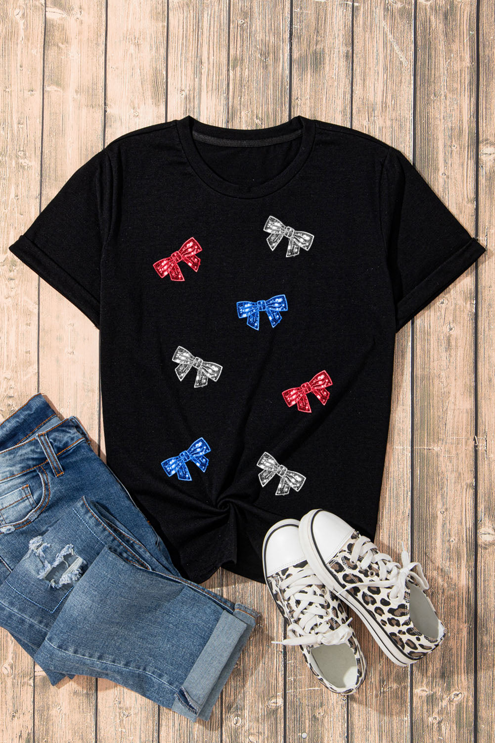 Bow Round Neck Short Sleeve T-Shirt - Trandify Deal