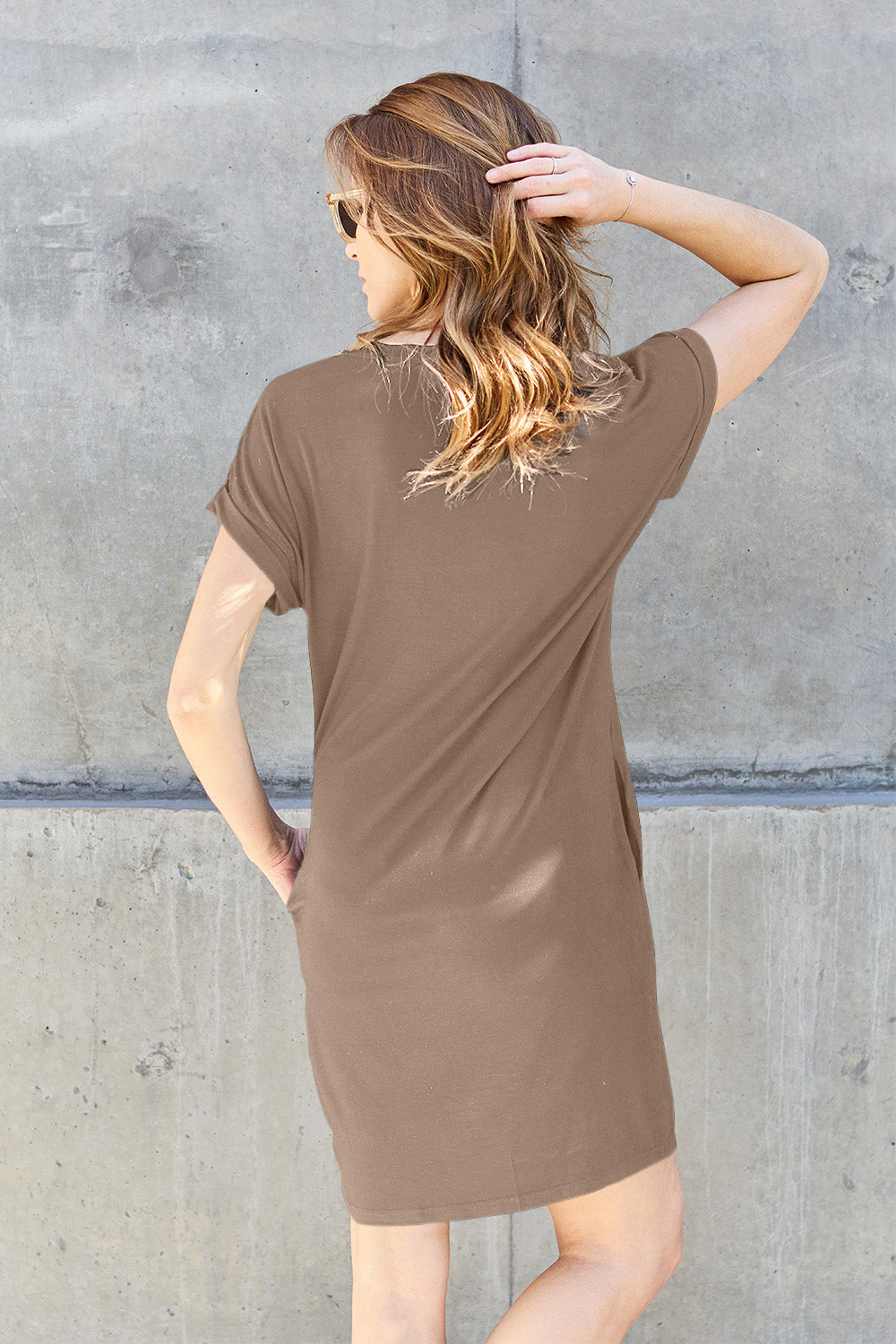 Basic Bae Full Size Round Neck Short Sleeve Dress with Pockets Trandify deal
