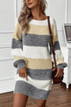 Color Block Boat Neck Long Sleeve Sweater Dress Trandify Deal