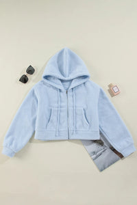 Drawstring Zip Up Long Sleeve Hoodie Trandify Deal