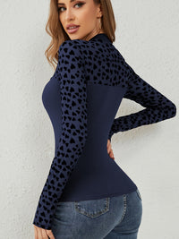 Heart Mock Neck Long Sleeve T-Shirt Trandify Deal