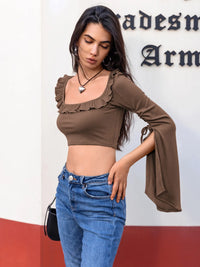 Elegant Women’s Ruffled Square Neck Long Sleeve Blouse for Casual & Office Outfits