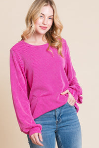 BOMBOM Long Sleeve Curved Hem Ribbed T-Shirt Trandify Deal