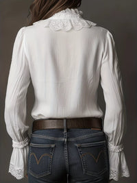 Lace Trim Button Up Shirt - Effortlessly Feminine