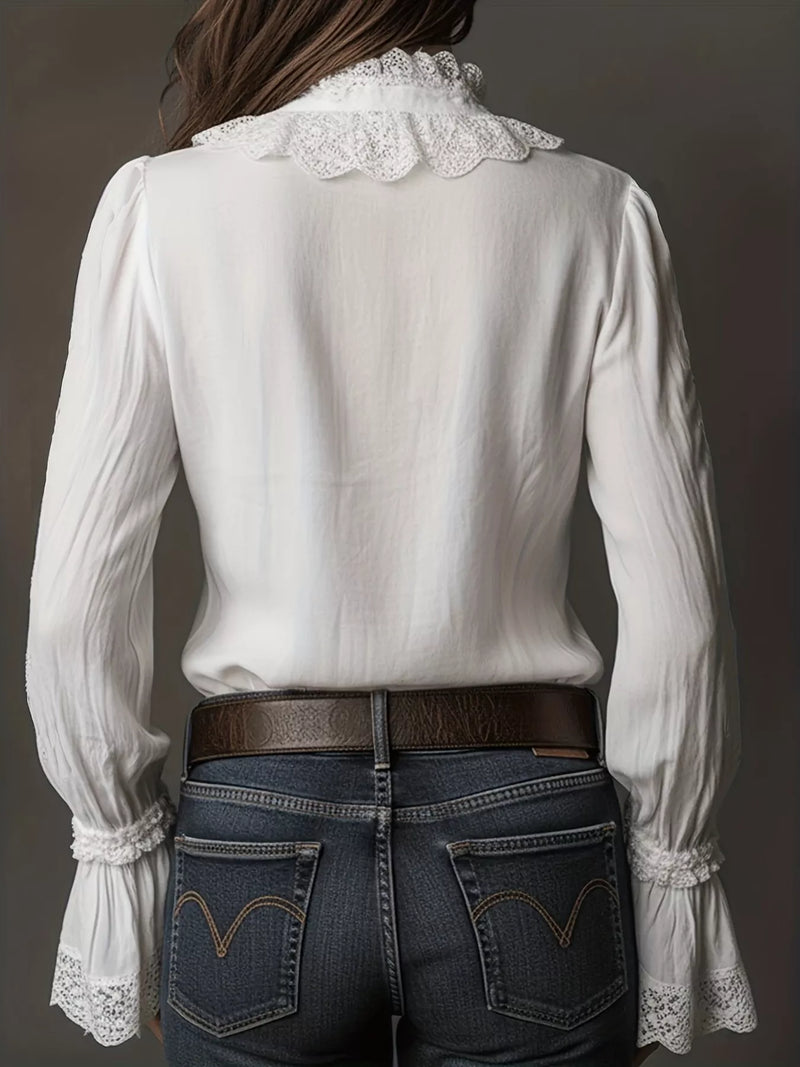 Lace Trim Button Up Shirt - Effortlessly Feminine