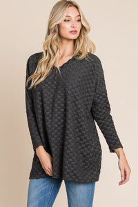 BOMBOM Checkered Long Sleeve V-Neck T-Shirt Trandify Deal