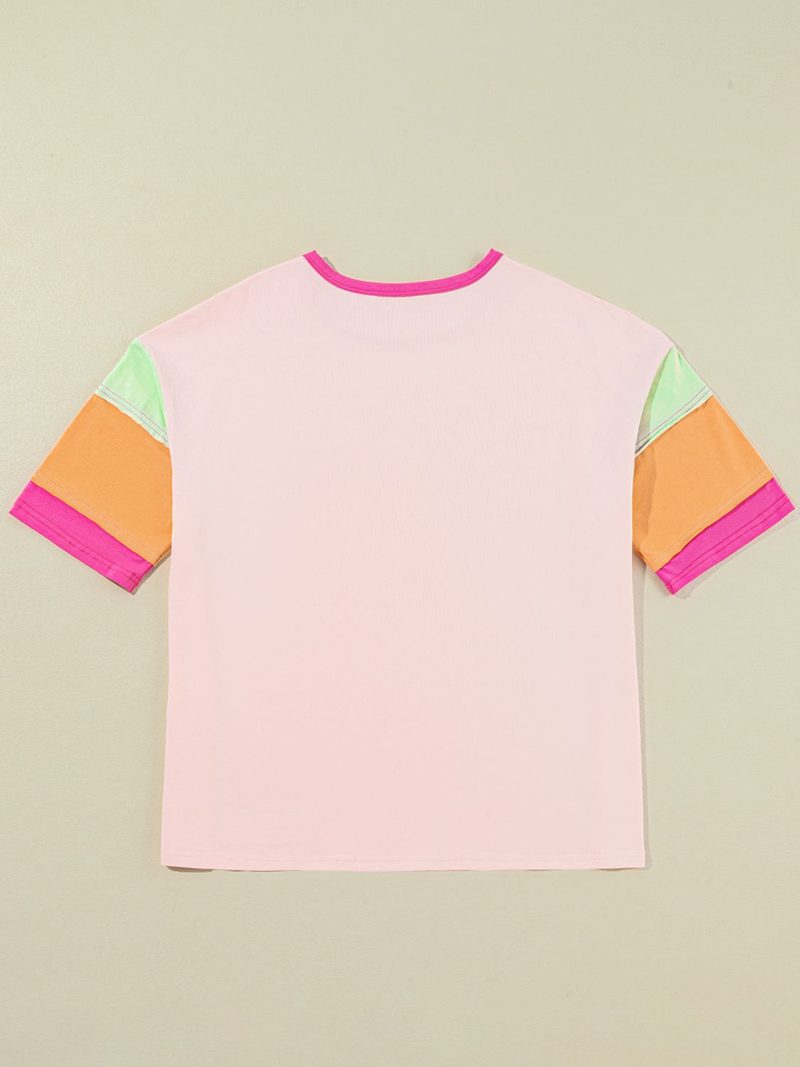 Letter Graphic Color Block Round Neck Half Sleeve T-Shirt Trandify Deal