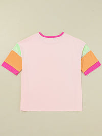 Letter Graphic Color Block Round Neck Half Sleeve T-Shirt Trandify Deal