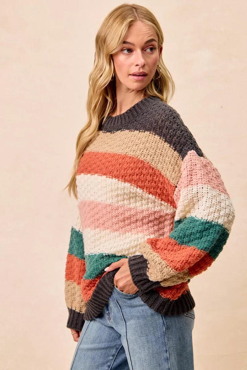 Oversized Color Block Sweater for Women | Chunky Knit Fall Top
