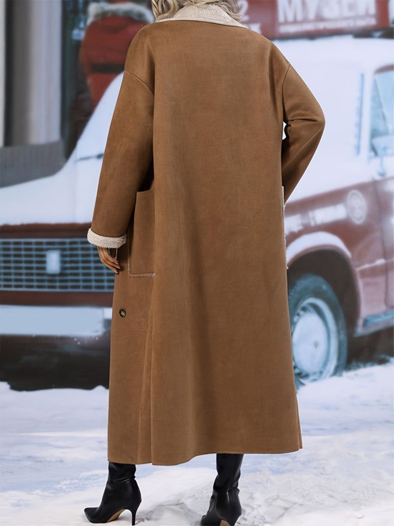 Plus Size Drop Shoulder Sherpa Longline Coat Trandify deal