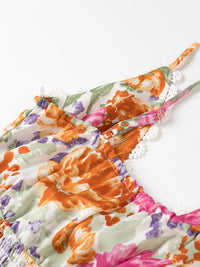 Floral Print Tie-Front Cami Dress with Lace Trim – Women’s Boho Summer Mini Dress