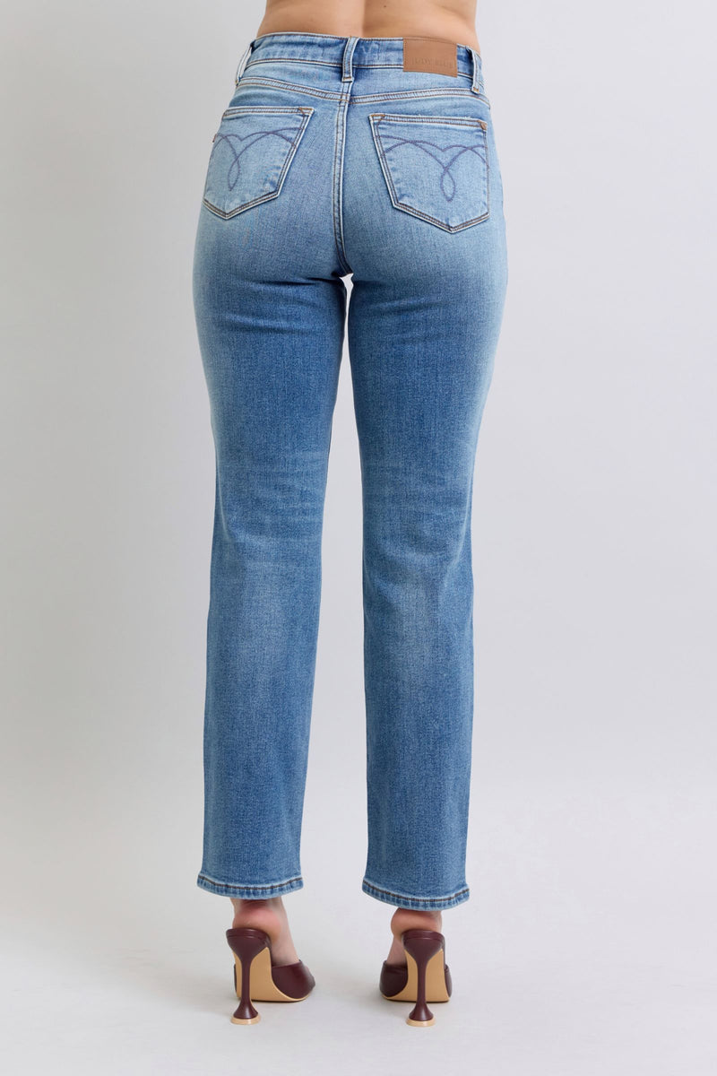 Judy Blue Full Size Run Vintage Wash Thermal Straight Jeans Trandify Deal
