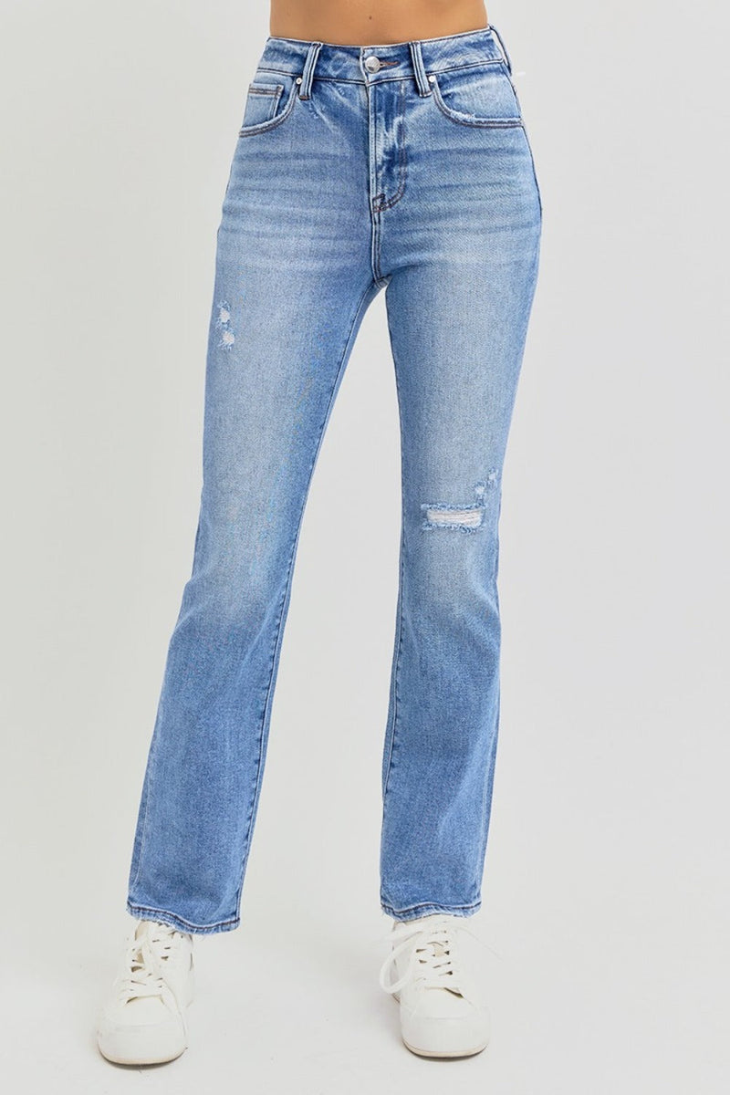 RISEN Full Size Distressed High-Rise Ankle Straight Jeans Trandify Deal
