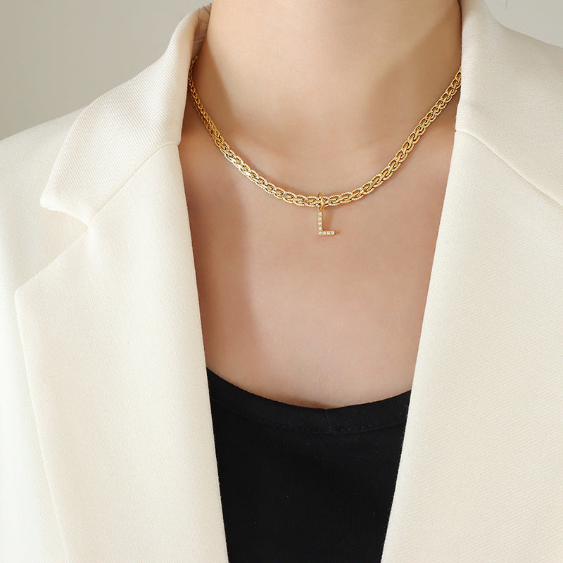 Brass Inlaid Zircon Letter Pendant Necklace Trandify Deal