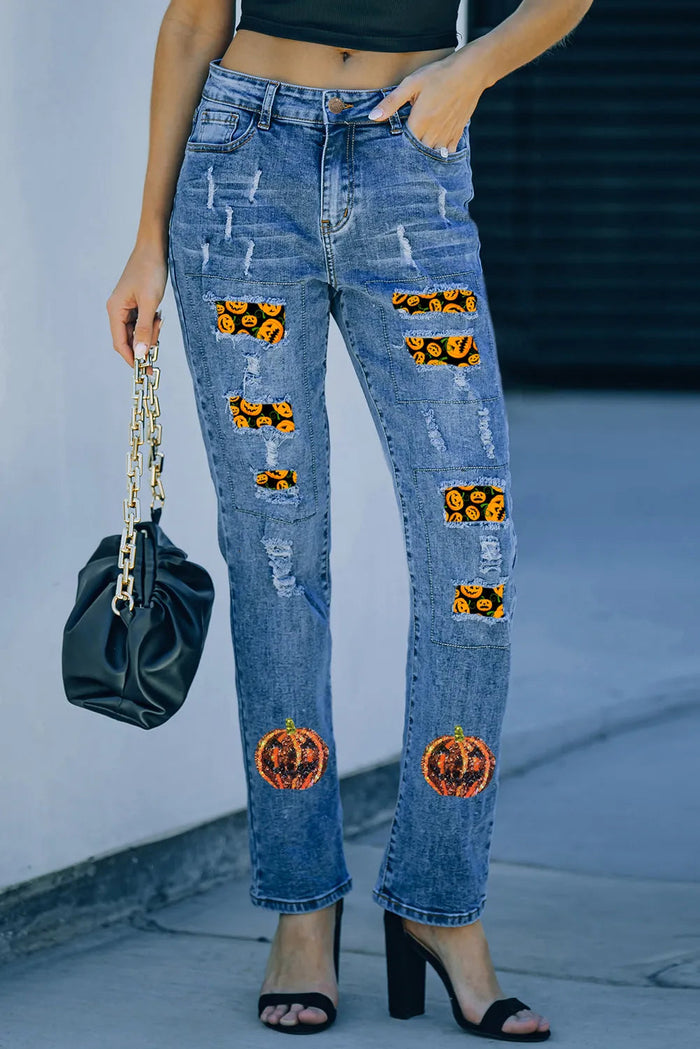 Pumpkin Distressed Straight Jeans Trandify Deal