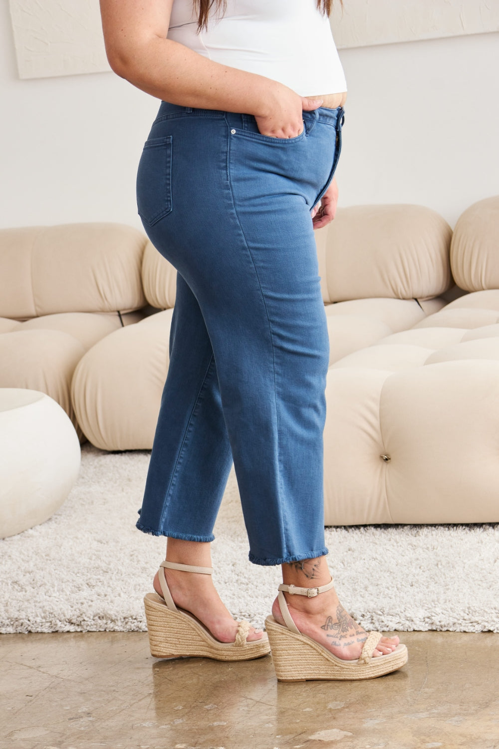 RFM Full Size Tummy Control High Waist Raw Hem Jeans Trandify deal