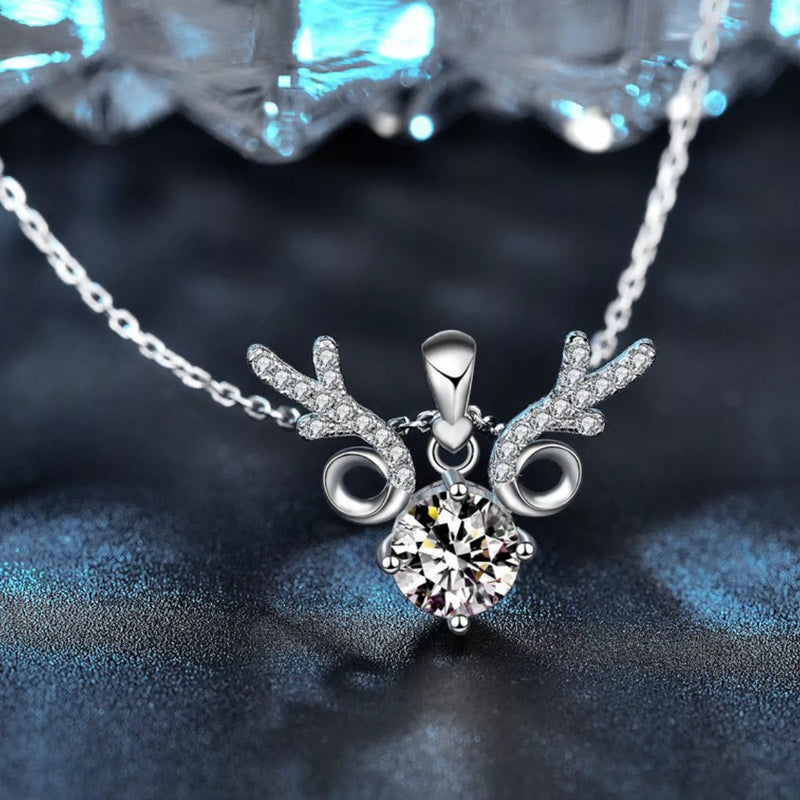 1carat Moissanite Deer Antler Pendant Necklace - 925 Sterling Silver