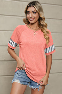 Striped Round Neck Short Sleeve T-Shirt Trandify deal