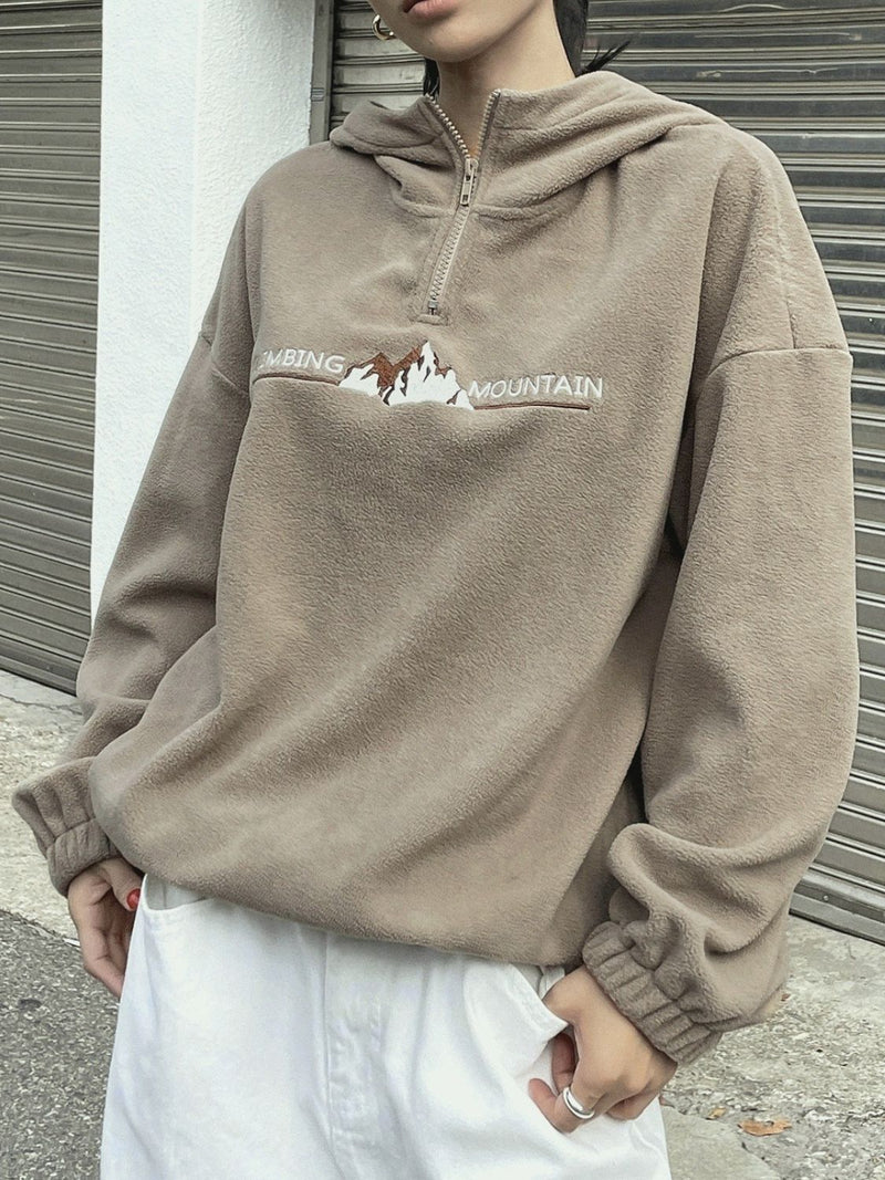 Mountain Quarter Zip Long Sleeve Hoodie Trandify Deal