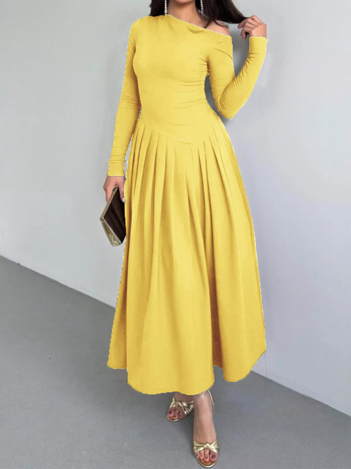 Ruched One Shoulder Bodycon Dress in Yellow