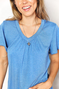 Double Take Ruched V-Neck Short Sleeve T-Shirt Trandify deal